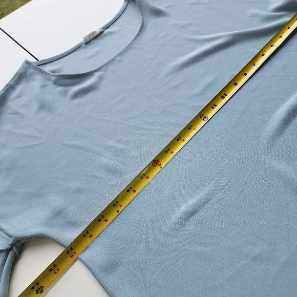 Les Amis Womens Pullover Blouse Aqua Blue Flutter Ruffle Short Sleeve Sz L - Picture 8 of 10